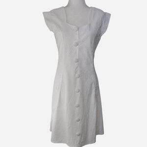 1950s-60s Cream Cotton Waffle Weave Button Front Swing Dress Restored Vintage M